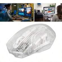 ASHATA Ratón para Juegos Diseño Ergonómico Inalámbrico Conexión Bluetooth y 2.4G Cable USB Transparente 5 Niveles de dpi Ajustables RGB Iluminación Silencioso para Tableta y PC - Blanco - Ver 4