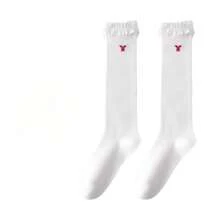 1 Pair Women's Autumn Winter Knee-High Socks, New Arrival Navy Blue Lace Princess Style Socks, Slim-Fit Long Tube Hosiery, Suitable For Daily Use, Valentine's Day, New Year Gift, School, Going Out, Gift For Friends - 灰色 - 查看 5