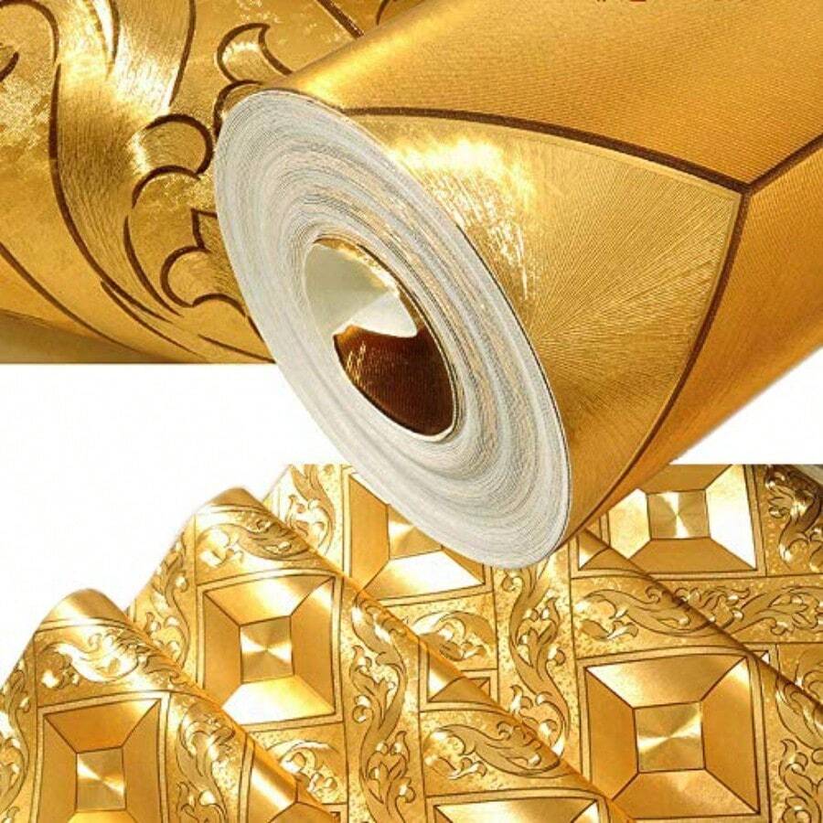 Luxury Gold Foil Mosaic Square Lattice Background Flicker Wallpaper Gold Leaf Wallpaper Modern Roll hotel Ceiling decorative Wallpaper Roll Pale Gold Color - color dorado pálido - Ver 1