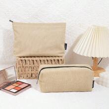 CYPNMAGEFY 2 pcs Bolsa de Cosméticos de Pana Estética Bolsa de Maquillaje Cosmetiquera para Maquillaje Neceser Mujer Portátil Cosméticos para Viajar Bolsas de Mujer BeigeFashion - Beis - Ver 6