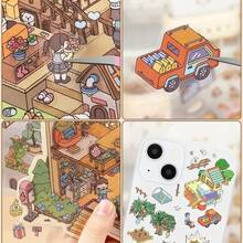 DIY House Sticker Book, Landscape Sticker, Scene Sticker (Includes 6 Extra Large Scene Cards, 9 Material Sheets, 2 Effect Sheets) 3D Miniature House Micro Landscape Sticker DIY Scrapbooking Toy Sticker, Scenery Sticker, Handbook Sticker, Small House Scene Sticker Scrapbook Supplies Stationery Stickers Funny Stickers Laptop Stickers Kindle Phone Stickers - Multicolor - View 12