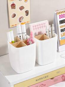 Hộp đựng đồ dùng văn phòng, phòng tắm, phòng ngủ đa năng hình cây tre bằng nhựa, có 3/4 ngăn, kèm giá đựng bút và hộp đựng trang sức, thích hợp cho văn phòng, phòng tắm, phòng ngủ - Có thể đựng bông tai, nhẫn, mỹ phẩm, vật dụng nhỏ (Thiết kế nhỏ gọn để cất trên bàn làm việc và trong ngăn kéo). - Nhiều màu - Xem 6