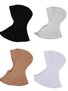 4件装女士纯色莫代尔衬头巾，可遮盖颈部，弹性柔软透气，可作头巾帽、阿巴雅长袍配饰、日常衬头巾、女士面纱 - 彩色 - 查看 56