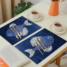 1/4/6 Pcs Modern Nautical Dot Fish Placemats Suitable For Holiday Dining Decor - Elegant Dot Fish Pattern Table Mats, & Rectangular Place Settings For  Thanksgiving, Indoor Outdoor Use (Table Protectors) - 12x18inch - View 8