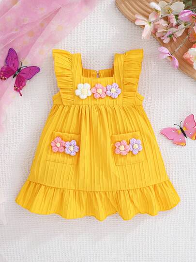 1pc Baby Girl Floral Embroidered Sleeveless Dress, Suitable For Spring/Summer