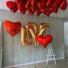 Red & Gold Decor Set - Large Gold LOVE Letter - Large Heart/Set, Polyester Foil Balloon Love Banner, Red Ribbon, Suitable For Valentine's Day, Anniversary, Wedding, Birthday Party, Home Decor, Hotel Decor, Photography Props - Multicolor - View 13