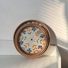 8.66-Inch Diameter X 1.18-Inch Height Handmade Rattan Woven Round Desktop Storage Tray - Multicolor - View 7