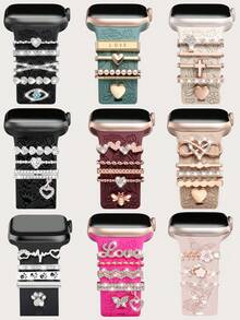 5/4/3pcs Metal Band Decor Rings Compatible With Apple Watch Band Charms 38mm 40mm 41mm 42mm 44mm 45mm 46mm 49mm, Gold Heart Cross Dog Paw Flower Diamond Rhinestone Silicone Band Accessories (Watch And Band Not Included) Ultra/Se/11/10/9/8/7/6/5/4/3/2/1, Compatible With Samsung - Multicolor - View 1