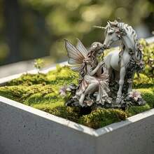 Jardim de Fadas Art Déco - Figura de Unicórnio Branco e Duende, Decoração Externa de Plástico para Plantas em Vasos, Acessórios de Jardim Estilo Boêmio, Tema de Ação de Graças, Montagem no Chão, Sem Necessidade de Eletricidade ou Bateria - Multicolorido - Visão 4