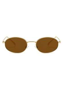 Visivana 1 Pair Women's Oval Metal Small Frame Vintage Solid Color Fashionable Eyeglasses, Suitable For Street Style And Runway - Gold - View 5