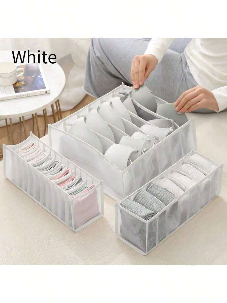 1/3 piezas Bolsa de almacenamiento de ropa interior gris, caja de almacenamiento tipo cajón para calcetines - Blanco - Ver 1