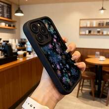 Cubierta de teléfono con borde negro diseño de copos de nieve multicolor fondo estrellado para uso diario en cafeterías y salas de estar,Aplicable a los teléfonos de la serie Apple y Galaxy - Negro - Ver 6