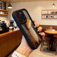 Cubierta de telefono con borde negro diseño de zorro en nieve estampado artístico para uso diario y estilo casual,Aplicable a los teléfonos de la serie Apple y Galaxy - Negro - Ver 6