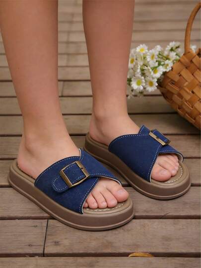 New Fashionable Children's Super Soft, Comfortable, Breathable Single Button Thick Soled Slippers, Suitable For Indoor And Outdoor Walks In Summer