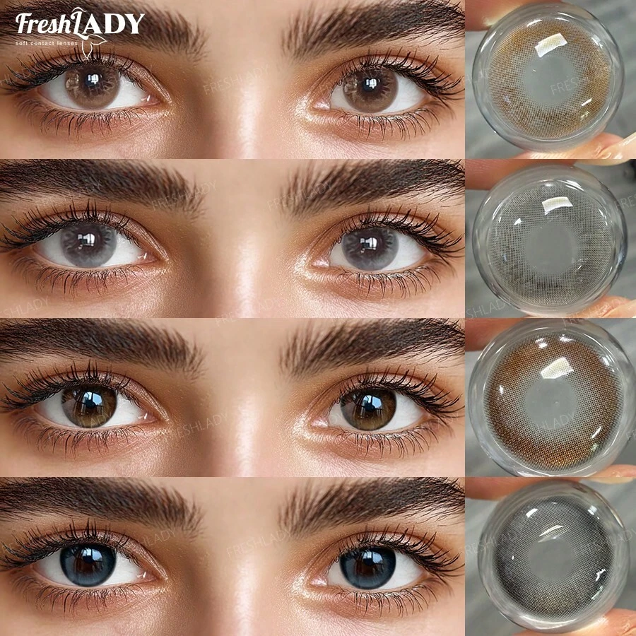 FRESH LADY 1 Pair Freshlady Contact Lens 14.20mm Colored Contact Lenses 2pcs Yearly Disposable, 40%Water, Brown/Grey, Suitable For Eye Makeup And Beauty Enhancement, Christmas