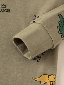 4件套男童卡通恐龙印花睡衣套装，春秋季，长袖上衣和裤子，树叶和小熊印花睡衣 - 彩色 - 查看 9