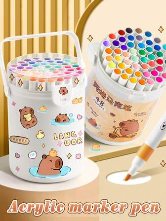 12/24/36/48/60 Colors Capybara Acrylic Marker Pens, Art DIY Graffiti Pens, Suitable For DIY Art Painting, Quick-Drying, Student Art, Animation, Painting And Sketching, Art Supplies, Back To School, Stationery (2 Pens With Different Printed Appearances Will Be Randomly Sent)