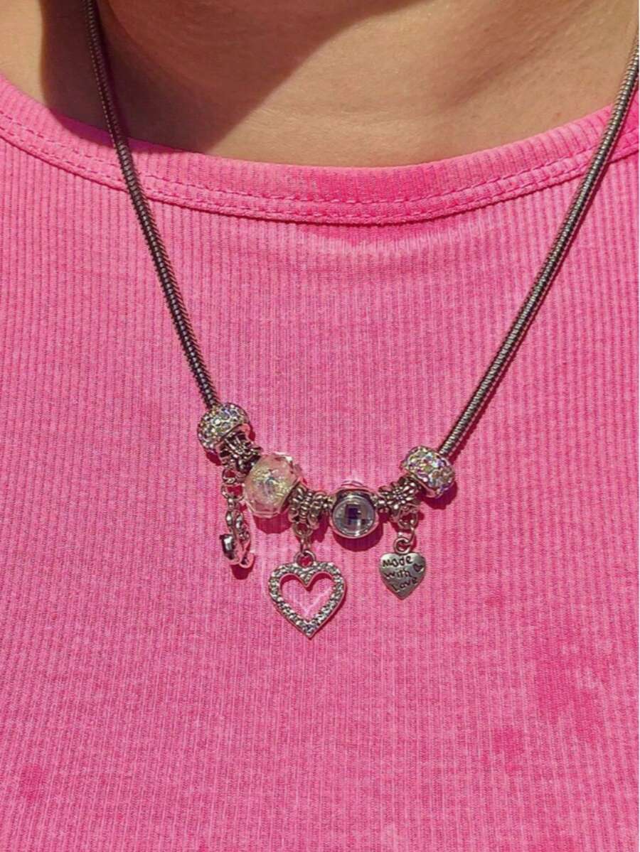 Collar con colgante de cisne doble con forma de corazón de strass con diseño de moda para mujeres - Multicolor - Ver 1