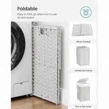 CYPNSONGMICS Cesto de lavandería con tapa tela a mano de polirratán plegable con asas y bolsa de forro extraíble color blanco ULCB165W01Fashion - BlancoNube - Ver 8