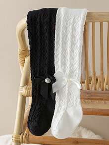 2条装女童纯色爱心打底裤，休闲百搭蝴蝶结紧身裤/修身裤，适合日常穿着