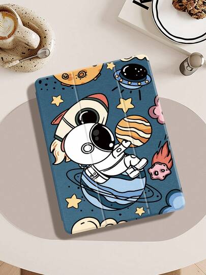 可爱卡通宇航员保护套，兼容 iPad Air 4/5 10.9 英寸、iPad 7/8/9 10.2 英寸、iPad 第十代，内置 Apple Pencil 插槽，支持自动睡眠/唤醒功能，也兼容三星 Tab S6 10.4 英寸、Tab A9 11 英寸、Kindle Paperwhite 第十二代（2024 年款），宇航员保护套，儿童礼物，情人节礼物，新年礼物