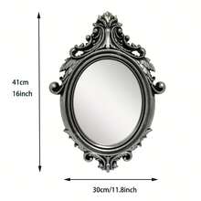 Vintage Country Style Wall Mirror - Distressed Ornate Oval Frame With Decorative Corners, Plastic Structure, Vertical Hanging Vanity Mirror, Suitable For Living Room, Bedroom