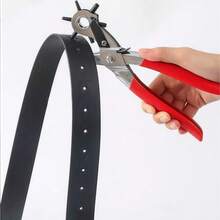 1pc Red Leather 6-Hole Leather Punch, Leather Hole Punch, Punch Tool/Round Hole Punch Multi-Function Belt Hole Punch Pliers, Round Hole Oval Hole Punch For Belts, Leather Goods, Paper