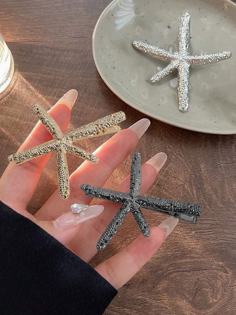 3pcs Minimalist Starfish Claw Hair Clips, Sweet Versatile Fairy Style Side Clips Suitable For Daily Casual And Beach Travel - Multicolor - View 1