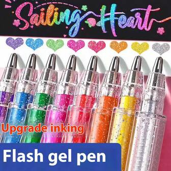 8pcs/12pcs/24pcs/36pcs/48pcs Colorful Fluorescent Glow Gel Glitter Pen Set,Highlights/Marker Flash Pens For Drawing,Journaling,Coloring,Art Supplies,Creative Stationery,Students,Holidays,Back To School Stationery