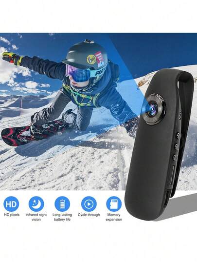 1 pieza Cámara corporal portátil, Cámara de acción con clip, Cámara MP3 para automóvil Full HD, Grabadora DV de deportes interiores y exteriores, con detección de movimiento, ángulo amplio de 130°, batería recargable USB de 400mAh, material de plástico