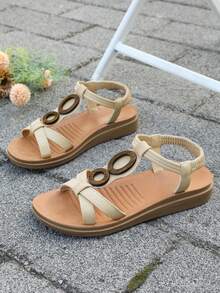 Dép xăng đan đế bằng nữ kiểu dáng Bohemian, quai co giãn, kiểu La Mã, thích hợp cho bãi biển, mùa hè, cỡ lớn đến 42. - Màu be - Xem 7