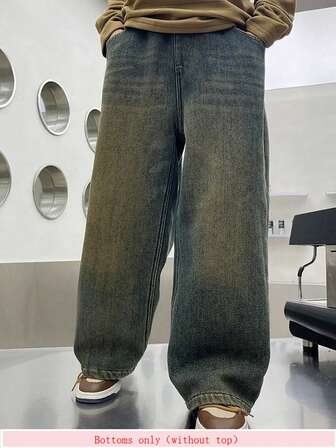 Teen Boy Pocketed Wide Leg Loose Casual Simple Versatile Jeans