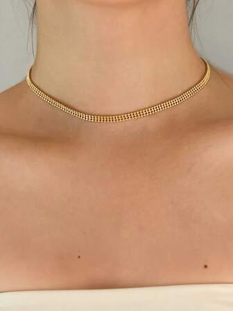 1 pieza Collar de cuentas de tres filas con estilo retro de moda, cadena de clavícula para decoración diaria de mujer