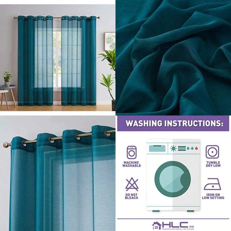 - Cortinas semitransparentes de gasa semitransparente para dormitorio y sala de estar (54 pulgadas de ancho x 84 pulgadas de largo, azul aguamarina (verde azulado))(137.2An x 213.4Al cm (2 Paneles) Grey Teal Blue) - Multicolor - Ver 1