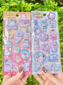 3D闪亮魔法卡通动物注水装饰贴纸，趣味注水贴纸，适用于水瓶、冰箱、手机壳、笔记本、剪贴簿、奖励手工礼品