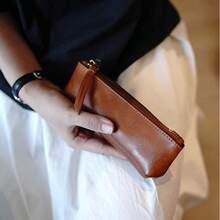 1个复古简约文具笔袋，柔软皮革材质，可用作文具、化妆品或铅笔袋，大容量简约铅笔袋，返校必备 - 彩色 - 查看 2