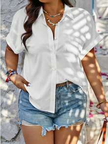 Plus Size Women's Elegant Spring/Summer Casual Floral Print Short Sleeve Blouse Shirt - Multicolor - View 5
