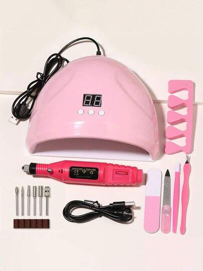 Kit per manicure, set per salone di manicure, lampada UV per unghie, essiccatore di smalto gel, trapano elettrico per unghie, rimozione gel a basso rumore, punte per trapano elettrico per unghie, bande abrasive per trapano per unghie, spingicuticole, forbicine per cuticole, lima per unghie, separatore per dita, set per la cura di unghie e piedi - Scelta perfetta per uso domestico di qualità da salone, strumenti essenziali per gli appassionati di arte di unghie, regalo perfetto per la manicure.