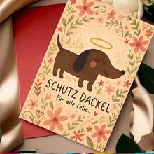 1 pieza Encantadora tarjeta de confort con Dachshund - Fondo floral suave (Adorable ilustración de Dackel ángel), Ambiente cálido y acogedor, Interior en blanco para notas personales, Incluye sobre rojo, Regalo perfecto para un amante de Dachshund/Amigo que necesite ánimo, Ideal para enviar deseos suaves y reconfortantes, Encantadora tarjeta con temática de mascotas que combina arte lindo y cuidado tranquilo - Multicolor - Ver 10