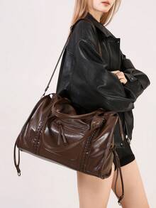 2025 New Women's Bag, Y2K Retro Motorcycle Bag, Soft Leather Large Capacity Tote Bag, Wasteland Style Shoulder Bag, Women's Shoulder Crossbody Bag, Super Soft Fabric - Coffee - View 10