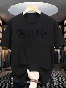 Camiseta de manga corta con estampado de letras de moda para hombres de verano - Negro - Ver 1