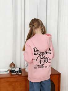 Tween Girl Funny Print Sweatshirt, "Dad & Daughter, Lifelong Best Friends" Print Sweatshirt, Warm & Comfortable Thermal Lined Pullover Sweatshirt Pullover For Autumn/Winter, Suitable For Daily Wear, Campus, Streetwear, Family Gathering