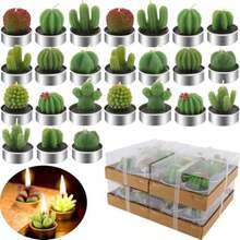Velas de cactus 4, Juego de velas suculentas con caja de regalo de cinta, Cera de parafina de calidad Quema duradera y sin humo, Perfecto para Navidad, Acción de Gracias, bodas, eventos(1) - Multicolor - Ver 2