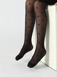 2/1 双女童紧身裤，婴儿紧身裤，儿童紧身裤，薄款爱心提花无脚紧身裤，网眼紧身裤，黑色，纯色，学院风可爱风格，儿童舞蹈裤，柔软舒适春夏，适合日常、四季、派对，可搭配裙子、短裤，可用作舞蹈袜 - 黑色 - 查看 9