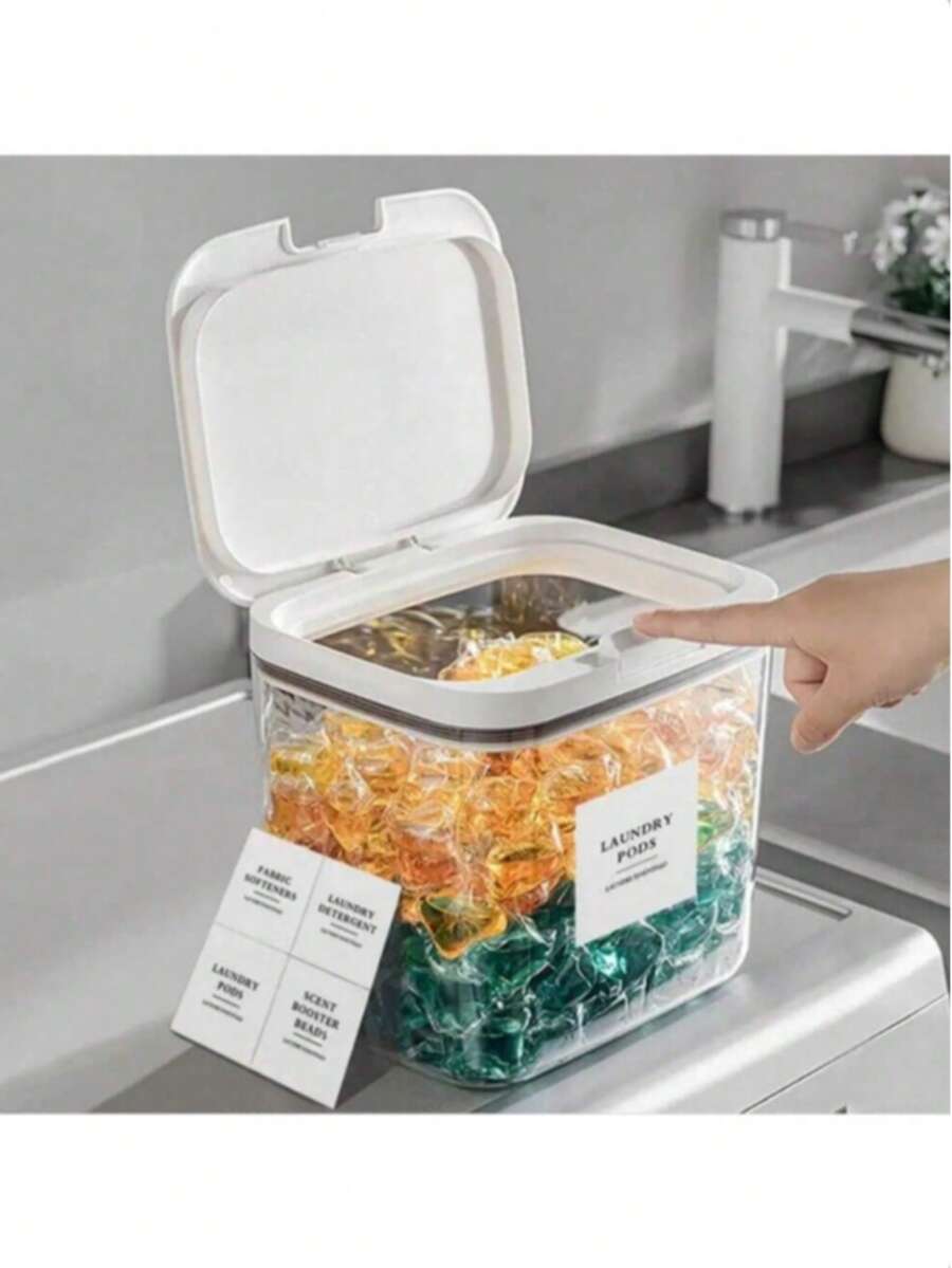 Storage Box With Transparent Pop-Up Lid - Waterproof Storage Box, Suitable For Capsules And Detergents | Can Be Used For Outdoor Camping, Bathroom, Kitchen, Bedroom, Office Supplies, Dorm Essentials, Travel Essentials, Cosmetics Storage