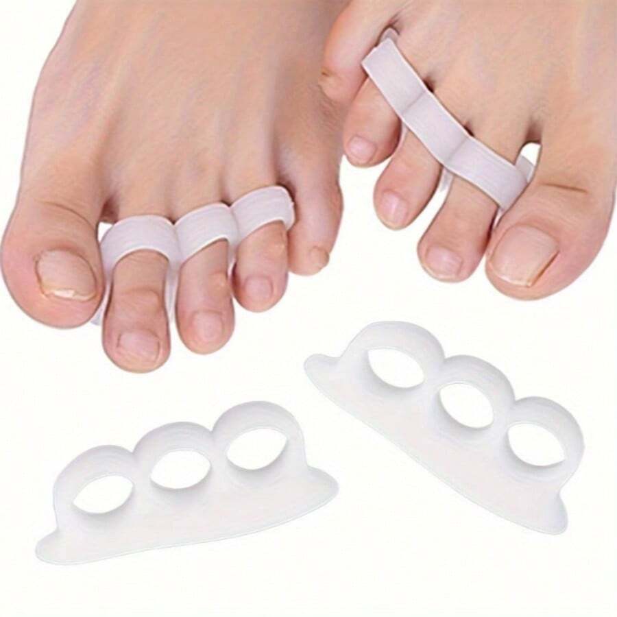 Um par de separadores de dedos em gel de silicone macio, para relaxamento dos pés, com três orifícios, que isolam e corrigem o valgo dos dedos sobrepostos, adequado para homens e mulheres. - Multicolorido - Ver 1