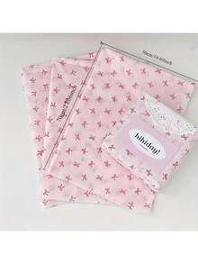 40pcs Pink Background Red Bow Transparent Thin Wrapping Paper, 70*50cm Gift Wrapping Paper, Pink Ballet Bow Wrapping Paper, Art Paper, Birthday Gift Wrapping Paper, Gift Bag Filler And Party Gift Wrapping Paper, Thin Paper, Bouquet Wrapping Paper, Gift Wrapping Paper