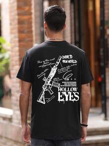 Zrgoth Men's Casual Versatile Minimalist Weapon & Slogan Print Short Sleeve T-Shirt - Black - View 3