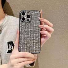 Luxurious Original Silver Full Rhinestone Phone Case - Grid Pattern Sparkling Glitter Texture, Black Soft Silicone Shockproof Frame, Sleek Shiny Premium Protective Cover (Elegant High-End Fashion Daily Accessory) - Multicolor - View 6