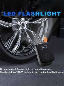 Mini Portable Car Air Compressor, 150PSI Tire Pressure Monitor, With LED Light, Compact High-Power Smart Electric Tire Inflator Pump For Motorcycle, Bicycle, Car, Balls (Note: Wired Version Does Not Include Battery, Only Supports Car Cigarette Lighter Power Supply, Please Purchase Carefully). 7.4V 2000mAh Lithium-Ion Battery - Black - View 5